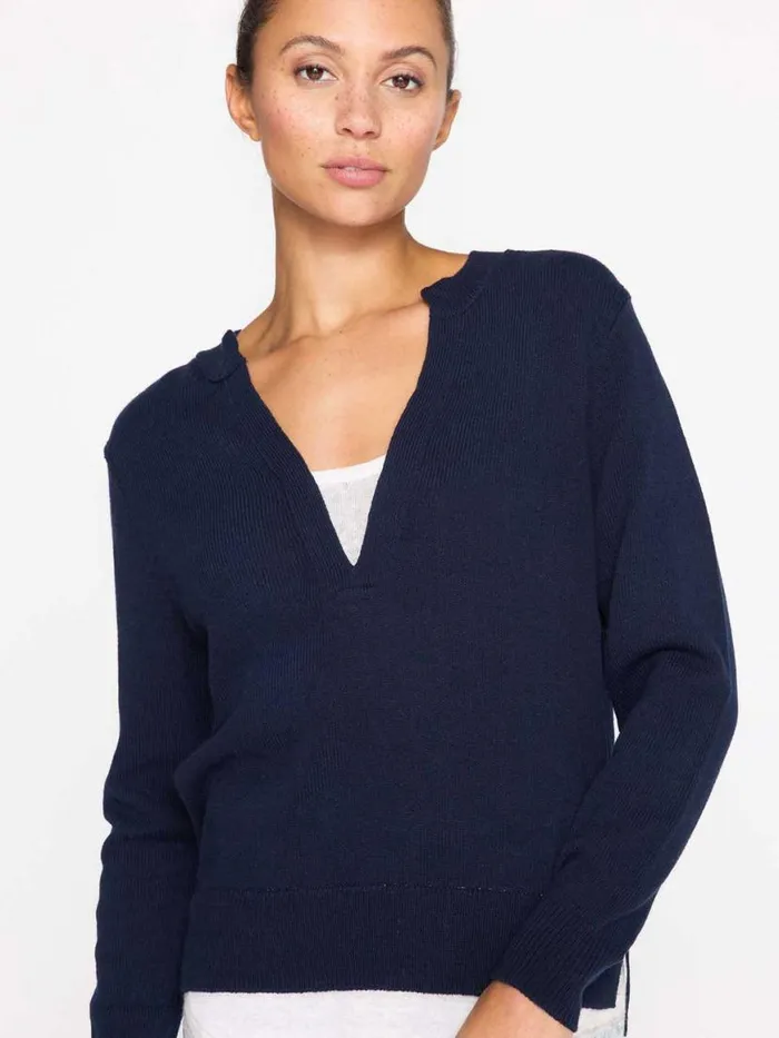 Shop Brochu Walker Sweaters The Roan Layered Henley Hale Navy With White