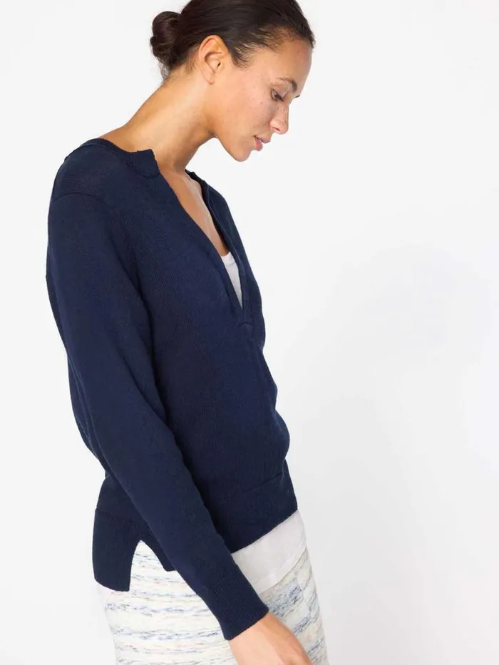 Shop Brochu Walker Sweaters The Roan Layered Henley Hale Navy With White