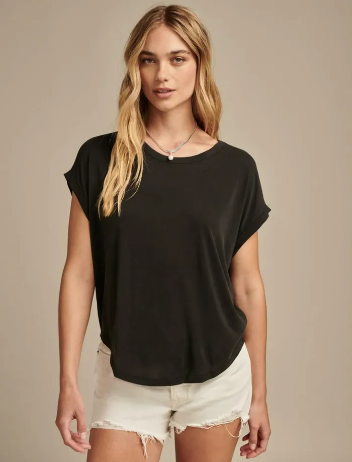 Short Sleeve Sandwash Dolman Tee 001 Lucky Black Women Lucky Brand Knit Tops