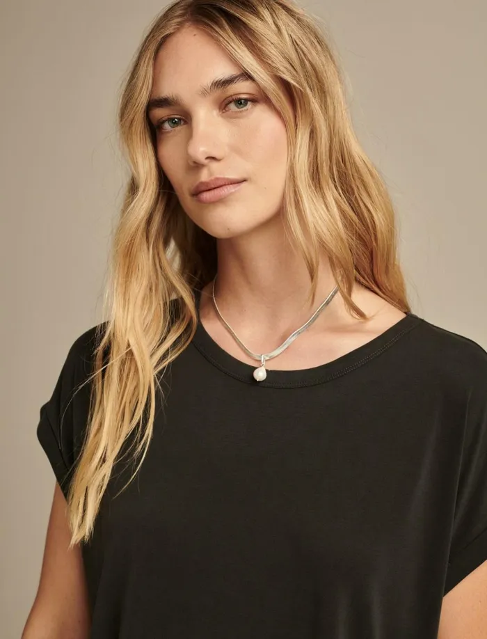 Short Sleeve Sandwash Dolman Tee 001 Lucky Black Women Lucky Brand Knit Tops