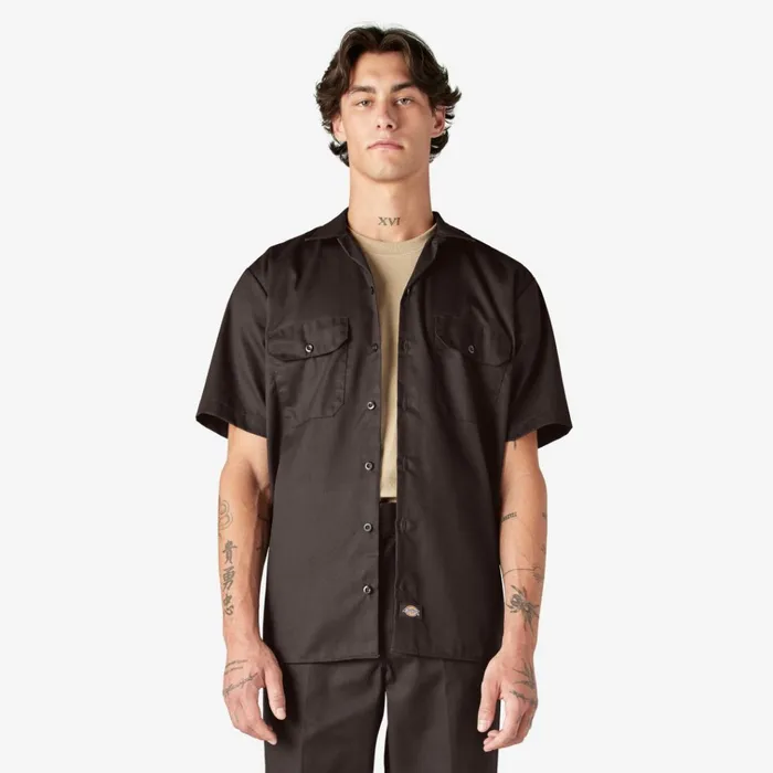 Short Sleeve Work Shirt Dark Brown Dark Brown db Men Dickies Work Shirts