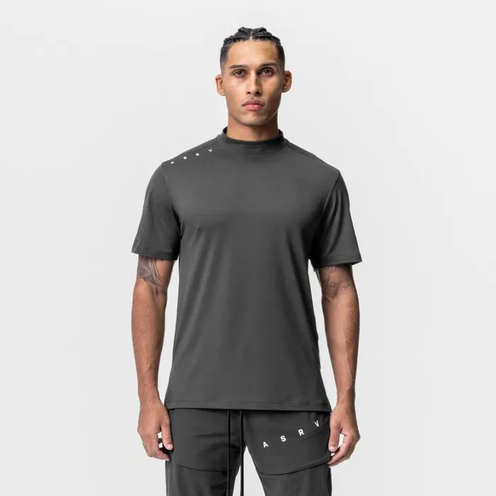 Short Sleeves Men ASRV Core Mock Neck Tee Space Grey