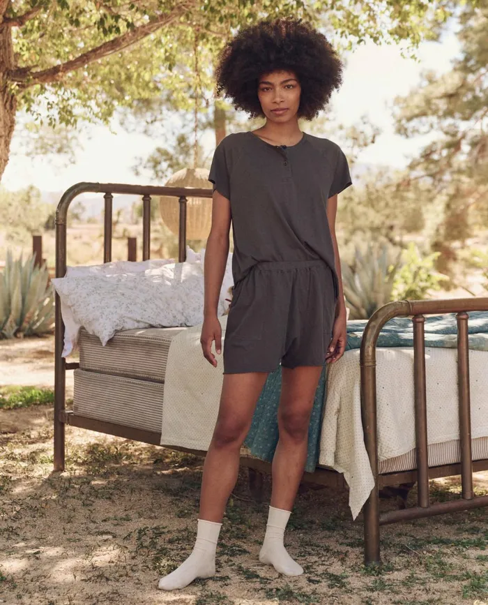 Sleep Bottoms Women The Great The Lounge Short Washed Black Sleep Bottoms Women The Great The Lounge Short Washed Black