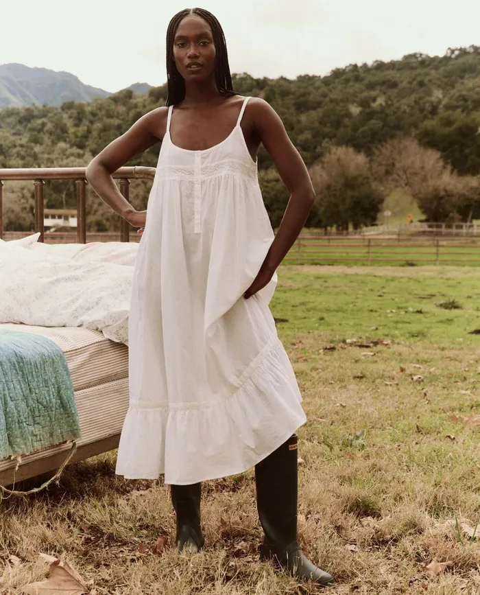 Sleep Dresses Women The Great The Eyelet Ruffle Tank Night Dress True White