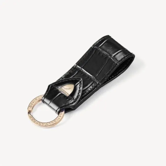 Small Leather Loop Keyring Deep Shine Black Croc WomenMen Aspinal Of London Key Rings Small Leather Loop Keyring Deep Shine Black Croc WomenMen Aspinal Of London Key Rings