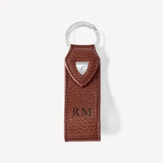 Small Leather Loop Keyring Tobacco Pebble WomenMen Aspinal Of London Key Rings