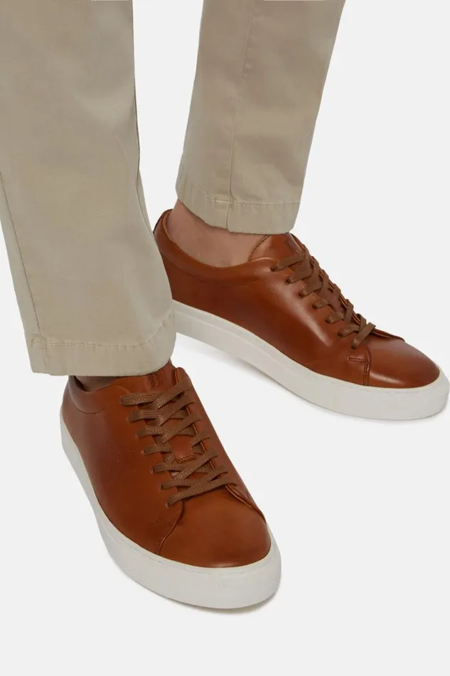 Sneakers Men Boggi Milano Tan Leather Trainers With Logo Light Brown