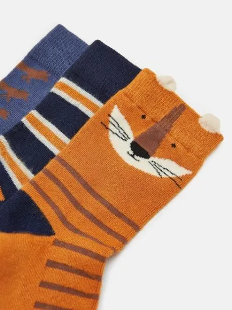 Socks Boys Joules OrangeNavy 3 Pack Socks