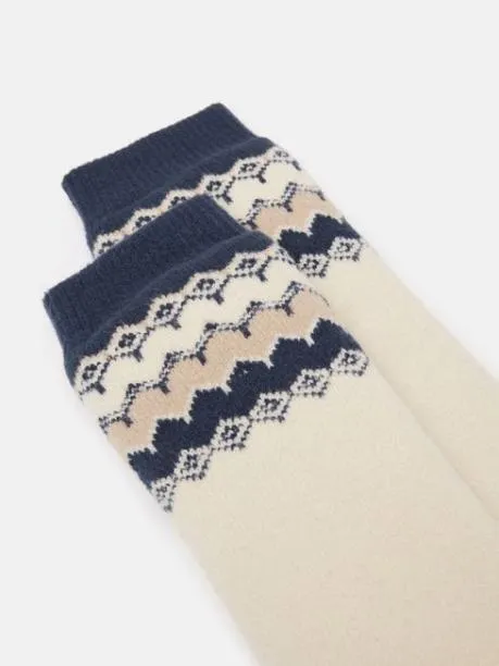 Socks Women Joules Cream Fair Isle Fleece Lined Socks Size 48