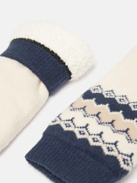 Socks Women Joules Cream Fair Isle Fleece Lined Socks Size 48