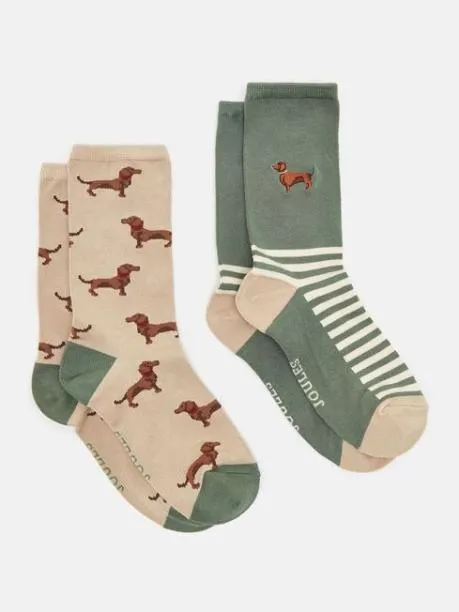 Socks Women Joules GreenEcru 2 Pack Socks Size 48