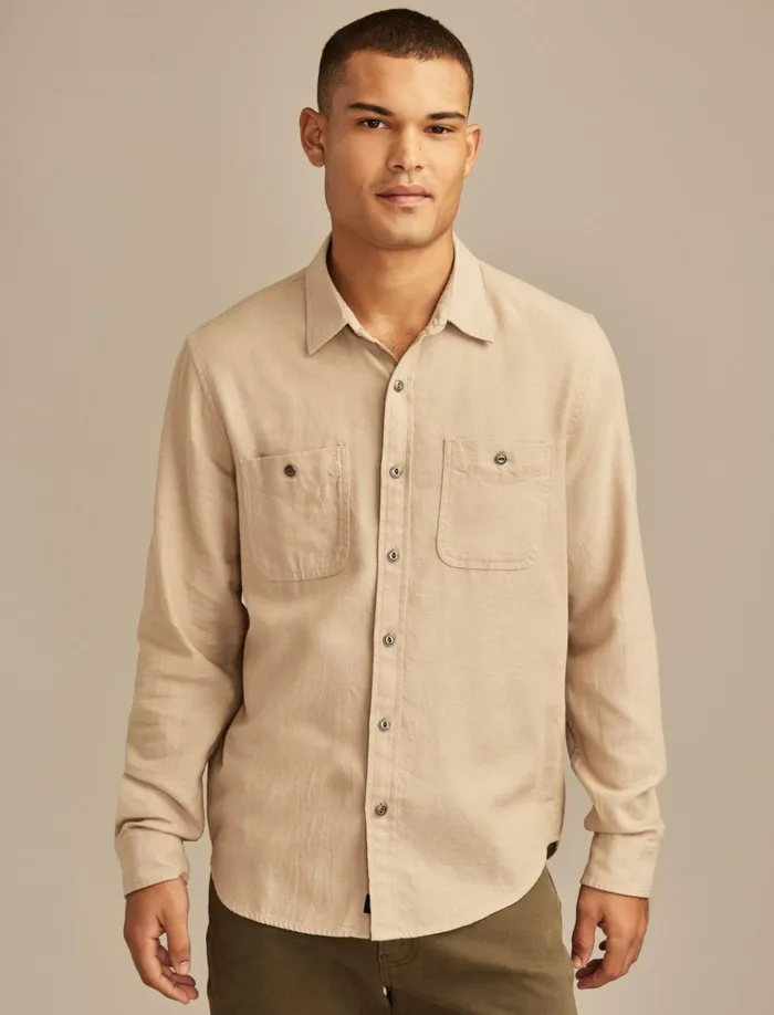Solid Cotton Twill Grom Shirt Silver Mink Men Lucky Brand ButtonDowns
