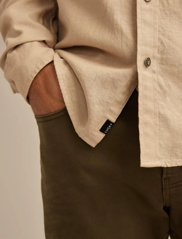 Solid Cotton Twill Grom Shirt Silver Mink Men Lucky Brand ButtonDowns