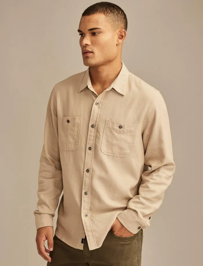 Solid Cotton Twill Grom Shirt Silver Mink Men Lucky Brand ButtonDowns