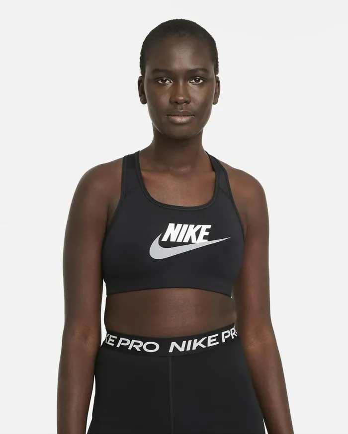 Sports Bras Women Nike Swoosh Blackwhiteparticle Grey