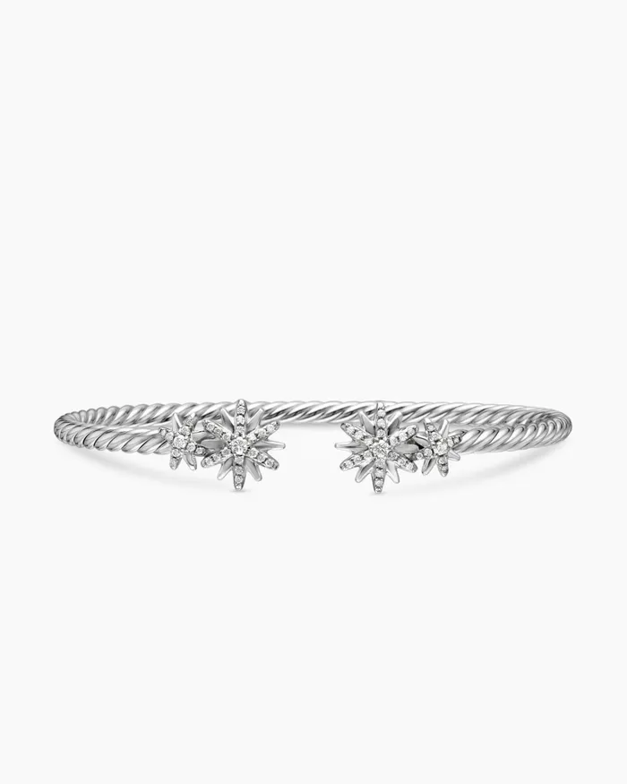 Starburst Cable Bracelet In Sterling Silver With Diamonds 35mm Women David Yurman Cuff Starburst Cable Bracelet In Sterling Silver With Diamonds 35mm Women David Yurman Cuff