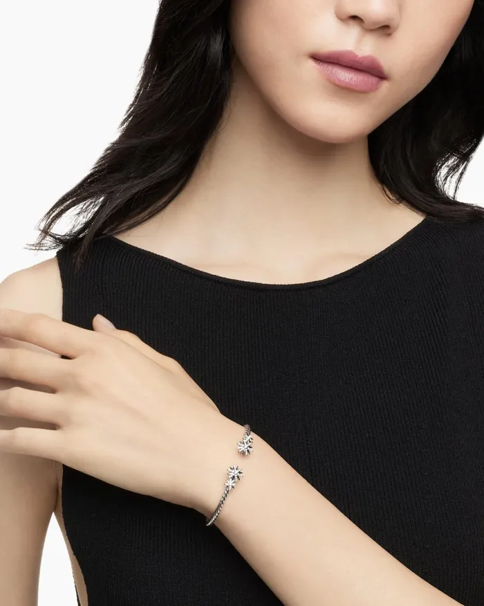 Starburst Cable Bracelet In Sterling Silver With Diamonds 35mm Women David Yurman Cuff Starburst Cable Bracelet In Sterling Silver With Diamonds 35mm Women David Yurman Cuff