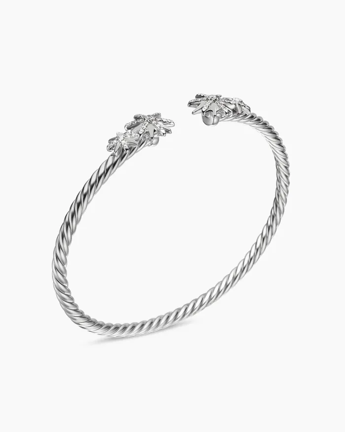 Starburst Cable Bracelet In Sterling Silver With Diamonds 35mm Women David Yurman Cuff Starburst Cable Bracelet In Sterling Silver With Diamonds 35mm Women David Yurman Cuff