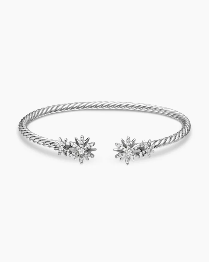 Starburst Cable Bracelet In Sterling Silver With Diamonds 35mm Women David Yurman Cuff Starburst Cable Bracelet In Sterling Silver With Diamonds 35mm Women David Yurman Cuff