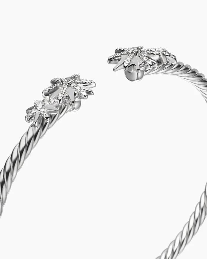 Starburst Cable Bracelet In Sterling Silver With Diamonds 35mm Women David Yurman Cuff Starburst Cable Bracelet In Sterling Silver With Diamonds 35mm Women David Yurman Cuff