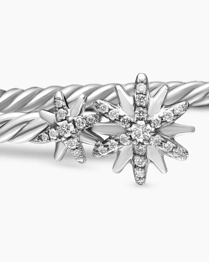 Starburst Cable Bracelet In Sterling Silver With Diamonds 35mm Women David Yurman Cuff Starburst Cable Bracelet In Sterling Silver With Diamonds 35mm Women David Yurman Cuff