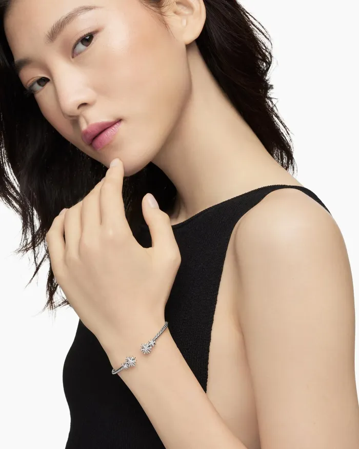 Starburst Cable Bracelet In Sterling Silver With Diamonds 35mm Women David Yurman Cuff Starburst Cable Bracelet In Sterling Silver With Diamonds 35mm Women David Yurman Cuff