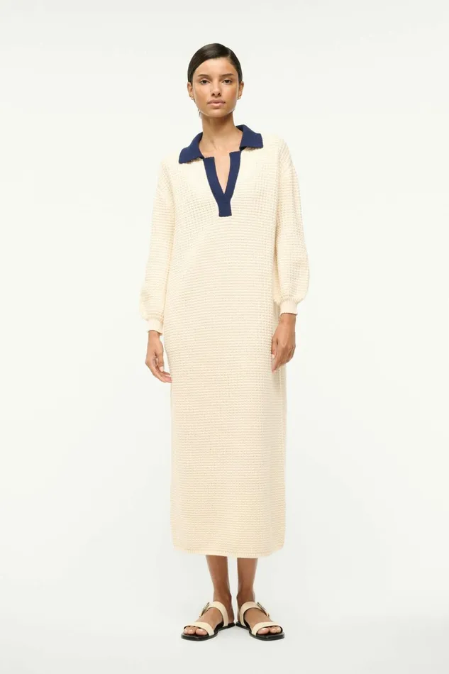 STAUD ALTEA DRESS Ivory Navy Women Dresses