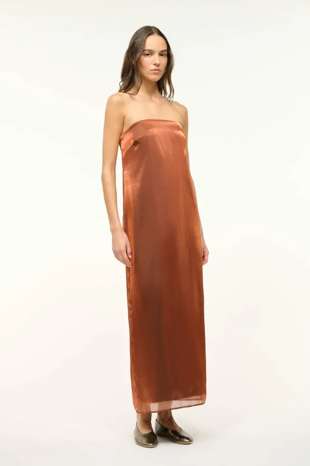 STAUD CASEY DRESS Iridescent Cacao Women The Evening Edit STAUD CASEY DRESS Iridescent Cacao Women The Evening Edit