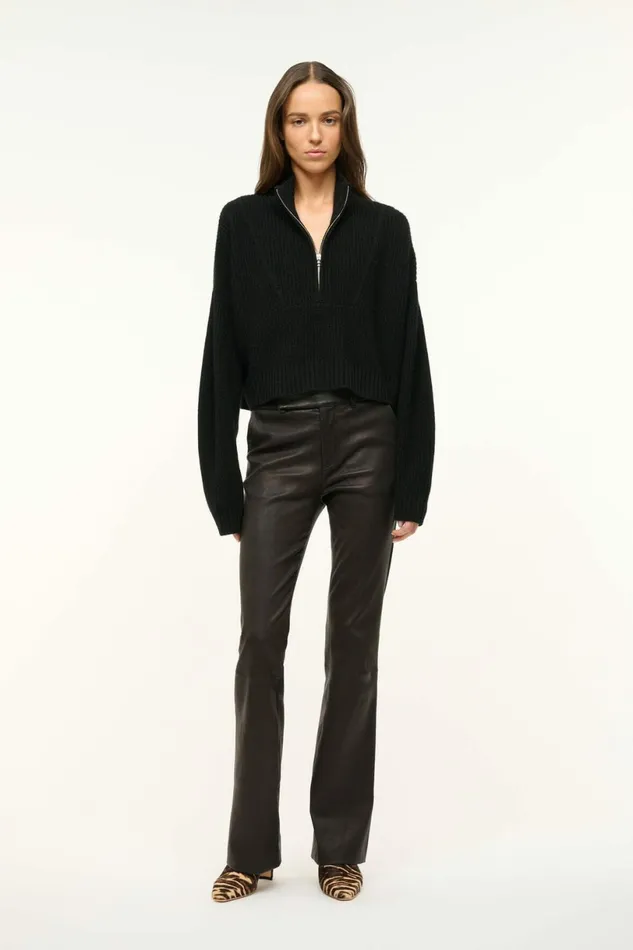 STAUD CASHMERE CROPPED HAMPTON SWEATER Black Women Sweaters