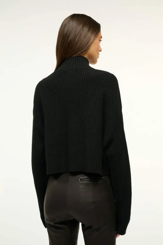 STAUD CASHMERE CROPPED HAMPTON SWEATER Black Women Sweaters