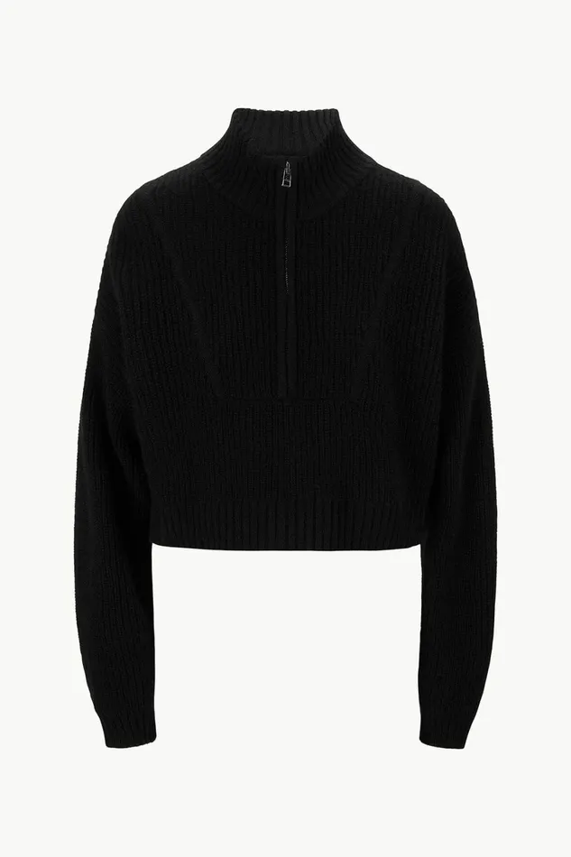 STAUD CASHMERE CROPPED HAMPTON SWEATER Black Women Sweaters