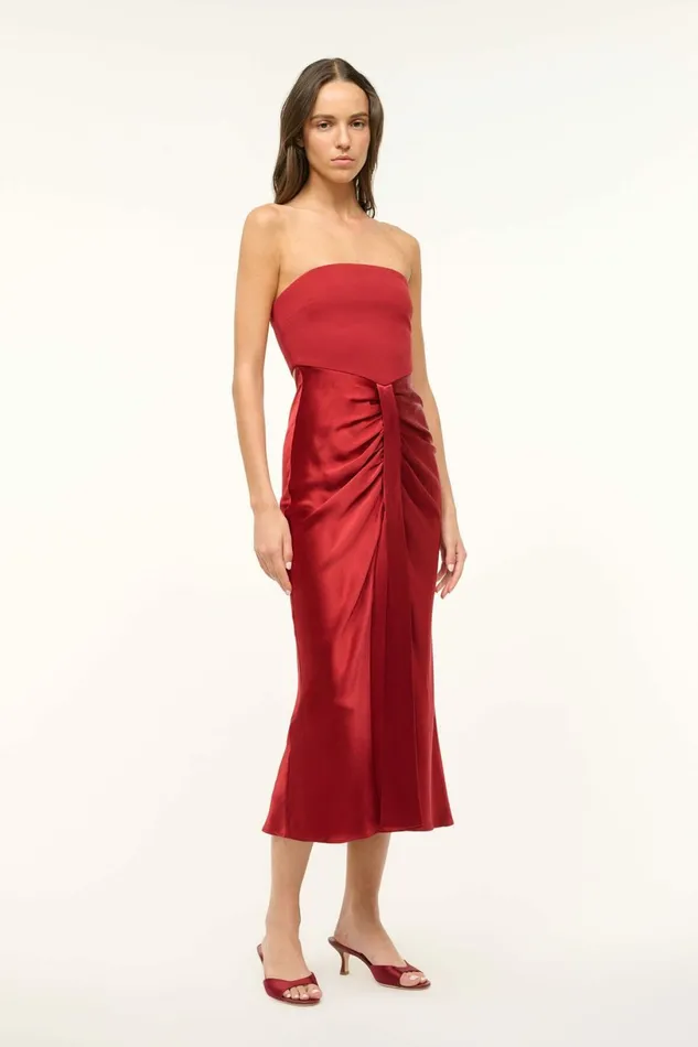 STAUD MIDI WAYFARING DRESS Rouge Women The Evening Edit