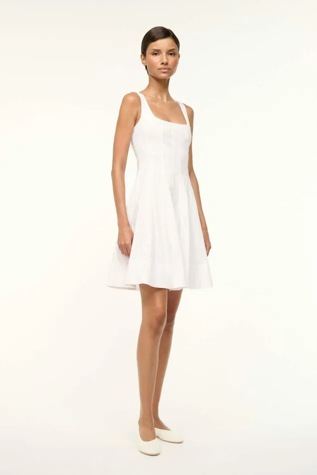 STAUD MINI WELLS DRESS White Women Dresses STAUD MINI WELLS DRESS White Women Dresses