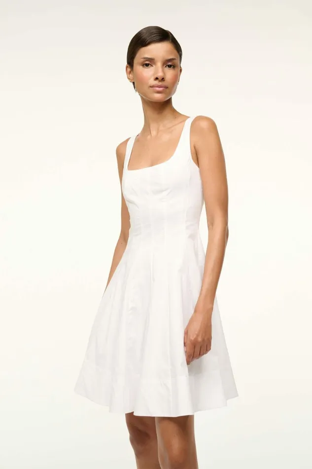 STAUD MINI WELLS DRESS White Women Dresses STAUD MINI WELLS DRESS White Women Dresses