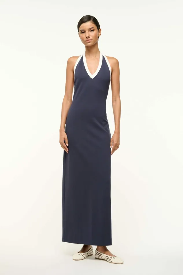 STAUD NAOMI DRESS Navy White Women Dresses
