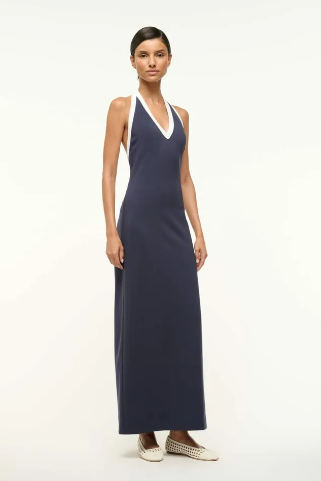 STAUD NAOMI DRESS Navy White Women Dresses