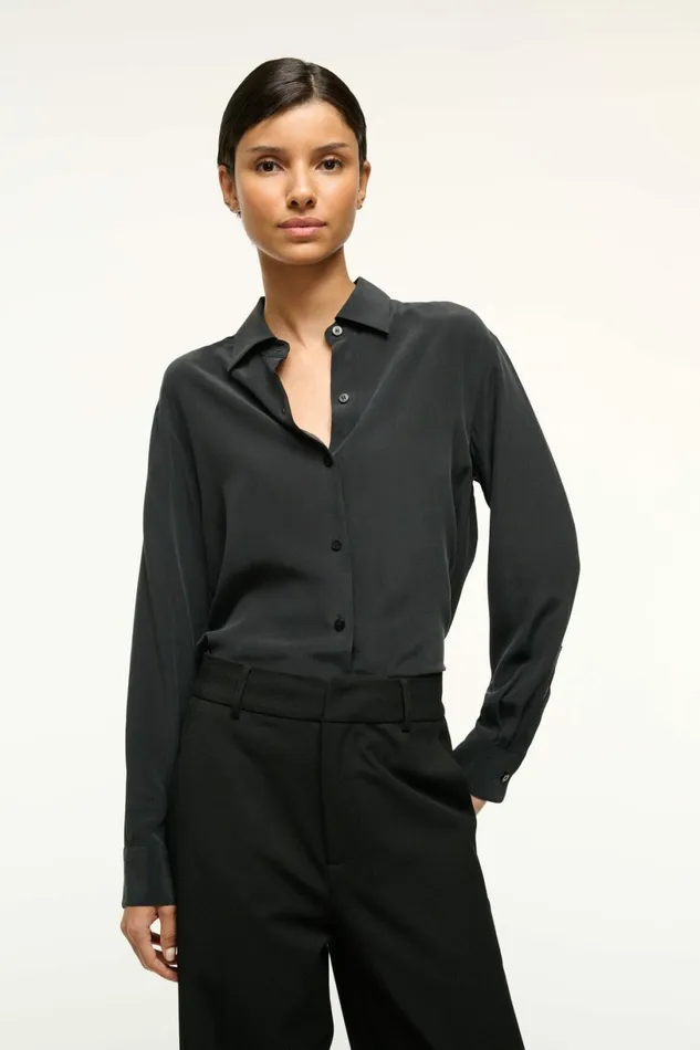 STAUD ROXBURY SILK SHIRT Black Women Tops