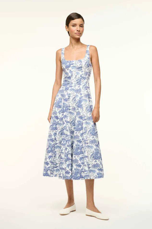 STAUD WELLS DRESS Blue Toile Women Dresses
