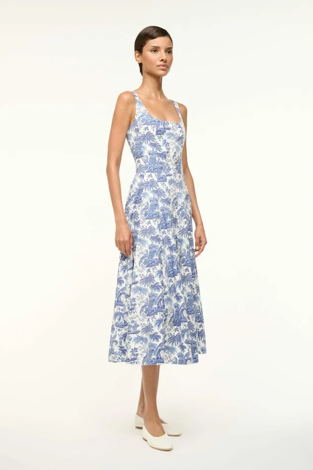 STAUD WELLS DRESS Blue Toile Women Dresses