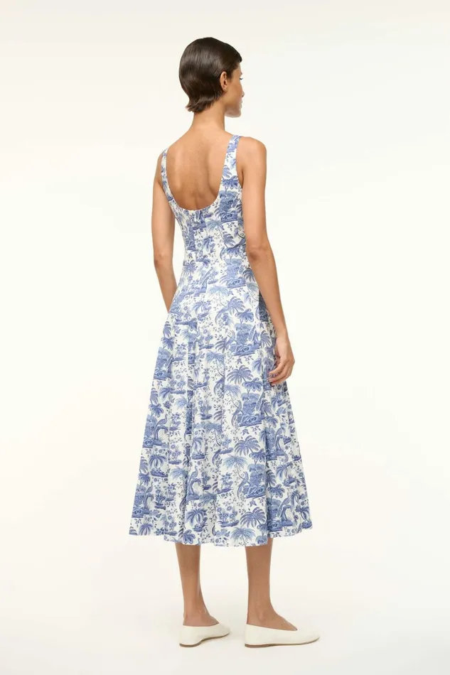STAUD WELLS DRESS Blue Toile Women Dresses