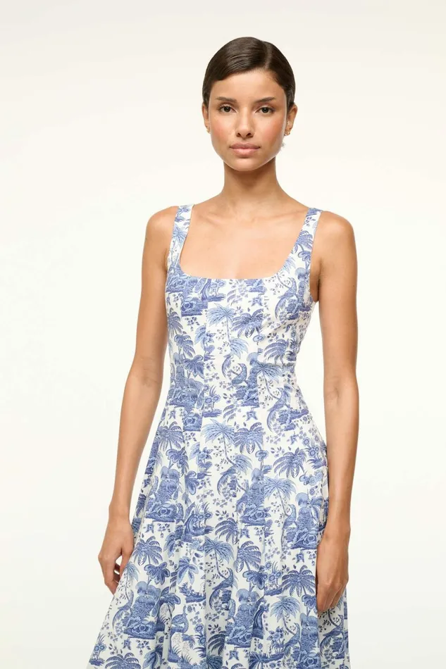 STAUD WELLS DRESS Blue Toile Women Dresses