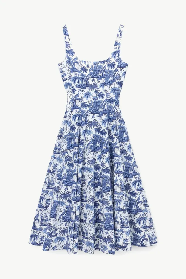 STAUD WELLS DRESS Blue Toile Women Dresses