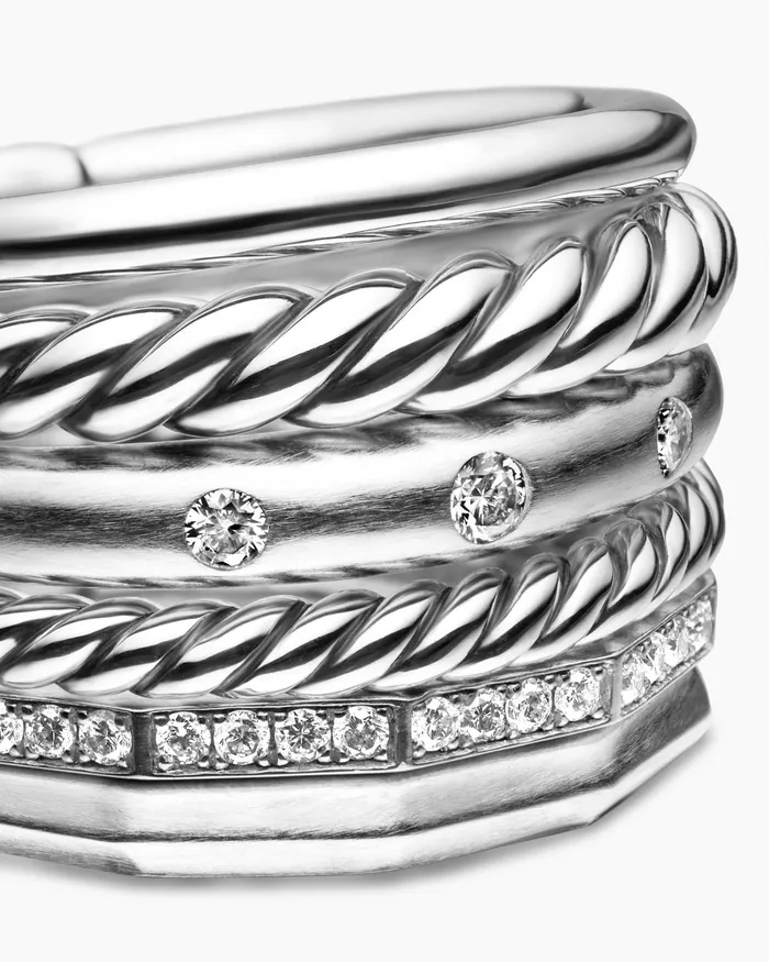 Stax Six Row Ring In Sterling Silver With Diamonds 16mm Women David Yurman Statement Stax Six Row Ring In Sterling Silver With Diamonds 16mm Women David Yurman Statement