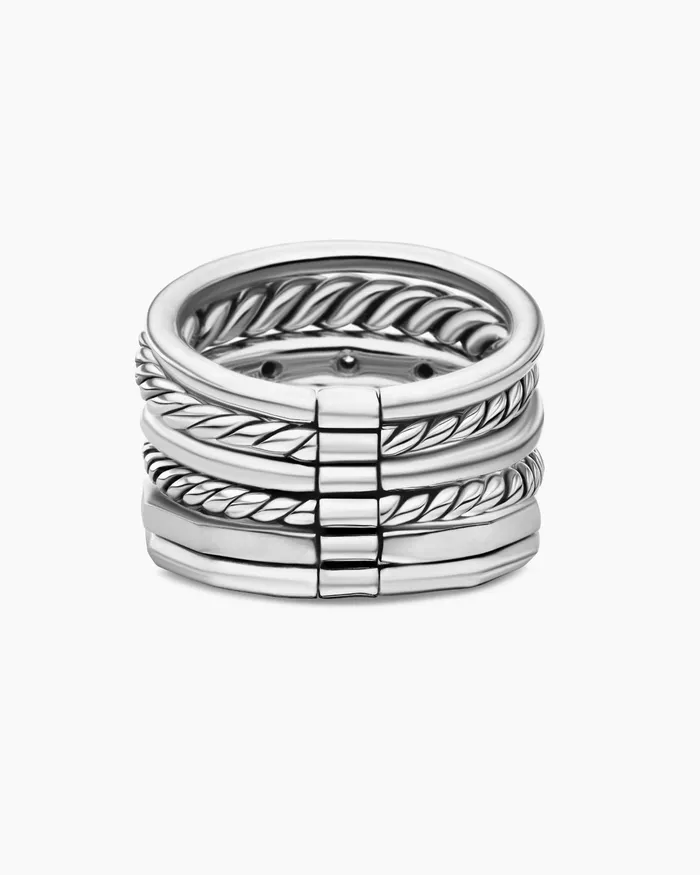 Stax Six Row Ring In Sterling Silver With Diamonds 16mm Women David Yurman Statement Stax Six Row Ring In Sterling Silver With Diamonds 16mm Women David Yurman Statement
