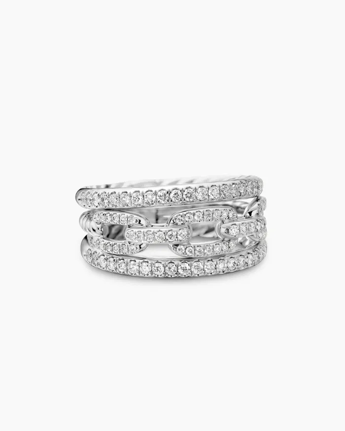 Stax Three Row Chain Link Ring In 18K White Gold With Diamonds 104mm Women David Yurman Statement