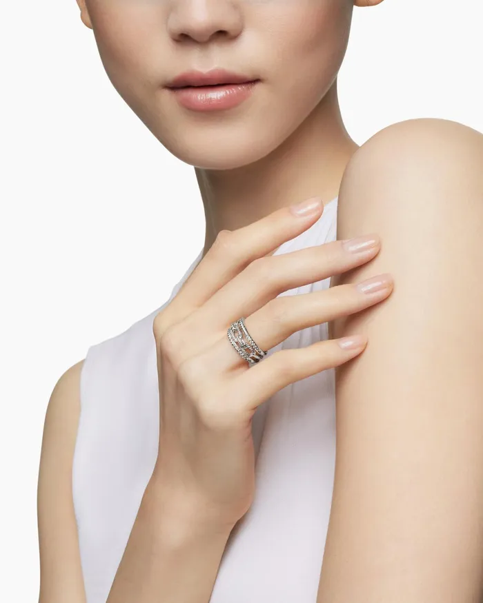 Stax Three Row Chain Link Ring In 18K White Gold With Diamonds 104mm Women David Yurman Statement Stax Three Row Chain Link Ring In 18K White Gold With Diamonds 104mm Women David Yurman Statement
