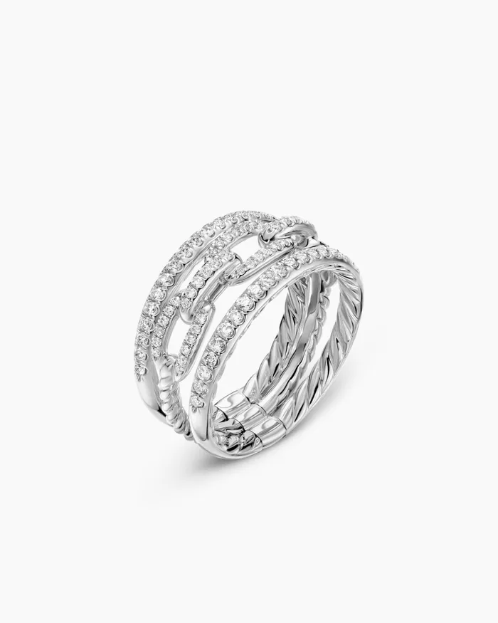 Stax Three Row Chain Link Ring In 18K White Gold With Diamonds 104mm Women David Yurman Statement Stax Three Row Chain Link Ring In 18K White Gold With Diamonds 104mm Women David Yurman Statement