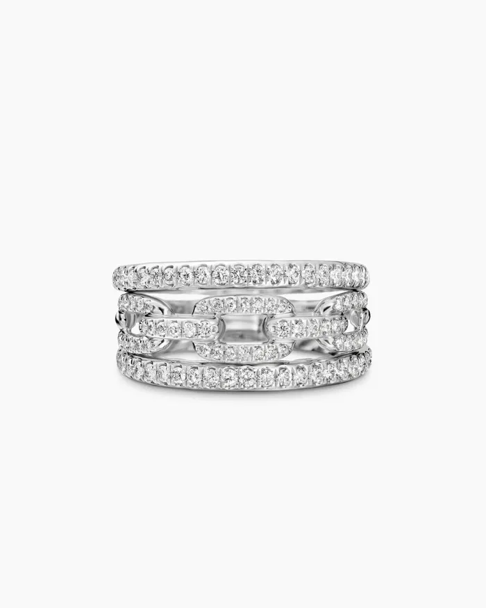 Stax Three Row Chain Link Ring In 18K White Gold With Diamonds 104mm Women David Yurman Statement Stax Three Row Chain Link Ring In 18K White Gold With Diamonds 104mm Women David Yurman Statement