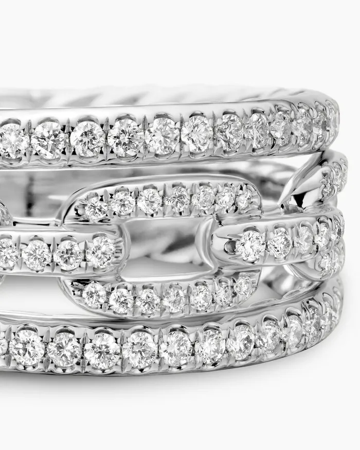 Stax Three Row Chain Link Ring In 18K White Gold With Diamonds 104mm Women David Yurman Statement Stax Three Row Chain Link Ring In 18K White Gold With Diamonds 104mm Women David Yurman Statement