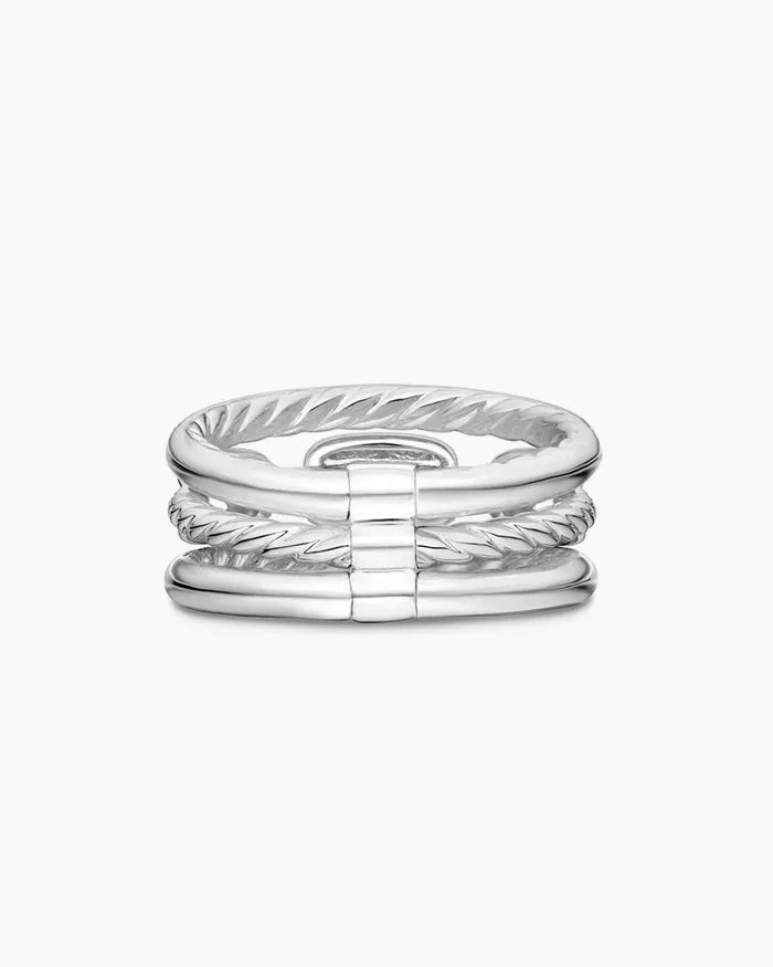Stax Three Row Chain Link Ring In 18K White Gold With Diamonds 104mm Women David Yurman Statement Stax Three Row Chain Link Ring In 18K White Gold With Diamonds 104mm Women David Yurman Statement